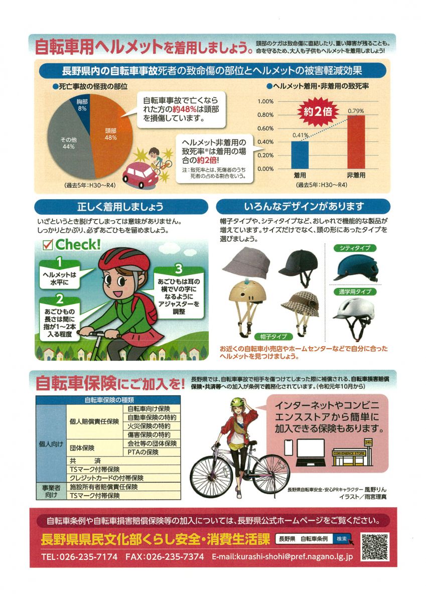 令和5年4月1日から自転車乗用時のヘルメット着用努力義務化のご案内の裏面チラシ