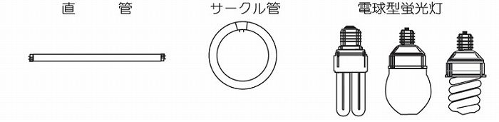 直管、サークル管、電球型蛍光灯のイラスト