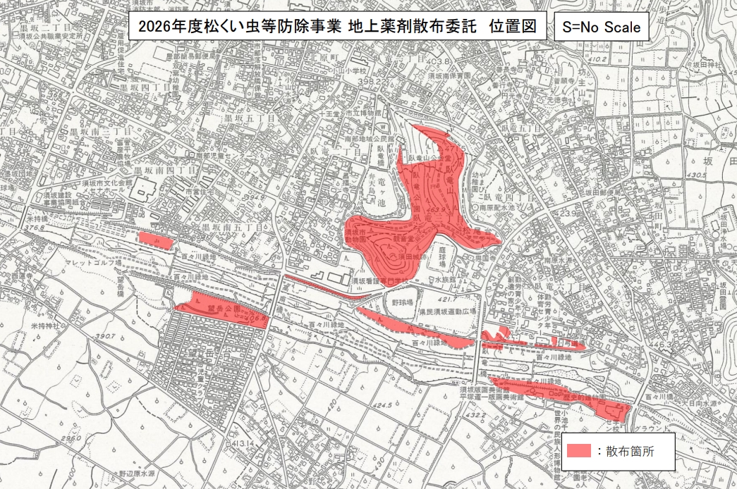 松くい虫防除薬剤散布場所の地図。