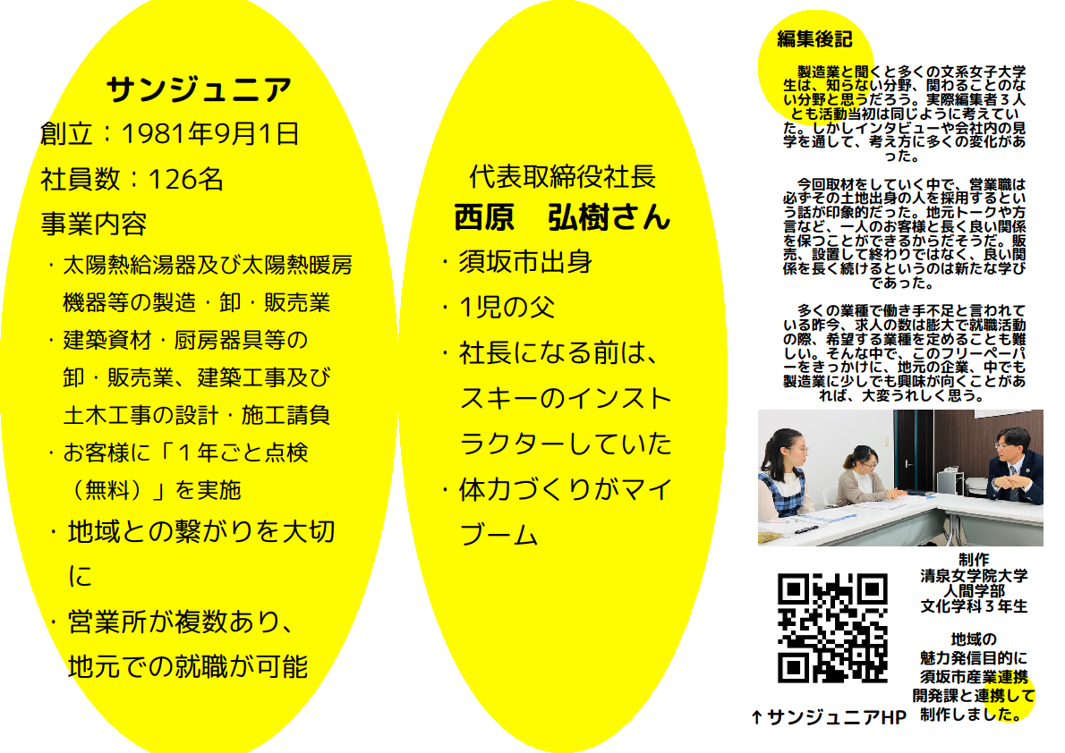 サンジュニアのフリーペーパー裏