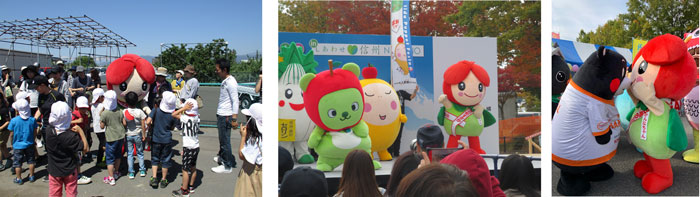 イベントで他のご当地キャラクターを一緒に出演したり、活躍するかんなちゃんの写真