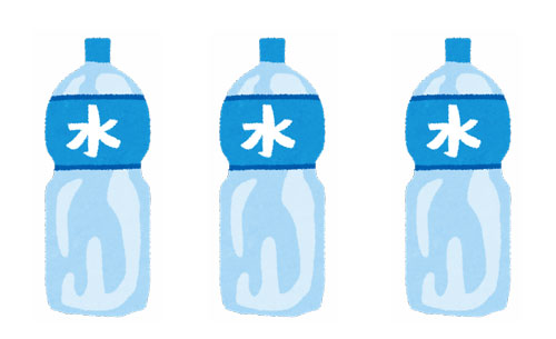 水3本のペットボトルのイラスト