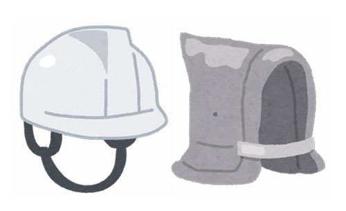 白いヘルメットと防災頭巾のイラスト