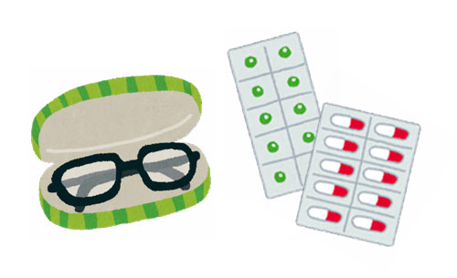 ケースに入っている眼鏡と薬のイラスト