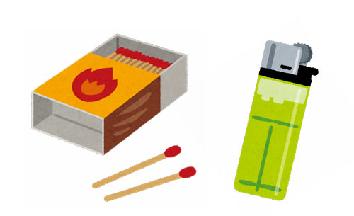 箱マッチとライターのイラスト