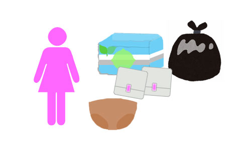 女性のマークと生理用品のイラスト