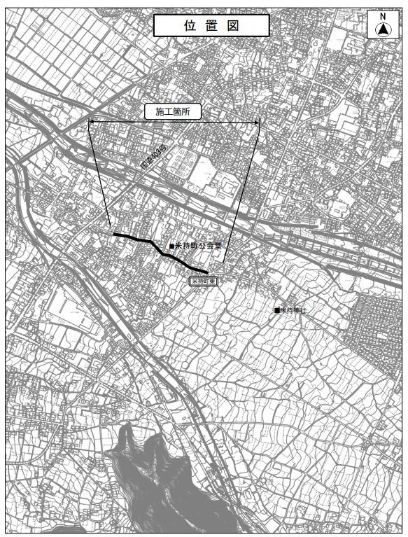 工事箇所図、ヨナモチ東信号から国道403方面への道路