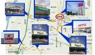 須坂市内のスーパーをマッピングした地図の画像