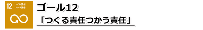 ゴール12「つくる責任つかう責任」の文字と、無限大のマーク中央の一部が矢印になっているSDGs目標12のアイコン