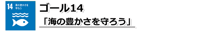 ゴール14「海の豊かさを守ろう」の文字と、波打つ水面の下に1匹の魚が描かれているSDGs目標14のアイコン