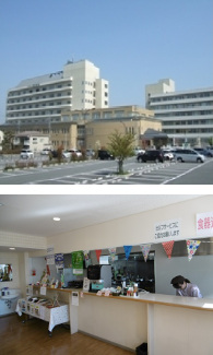信州医療センターの外観写真と臥竜亭の店内の様子の写真