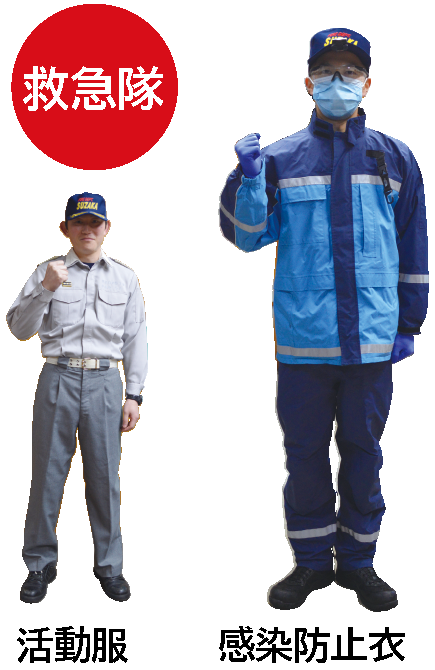 救急隊の活動服と感染防火衣