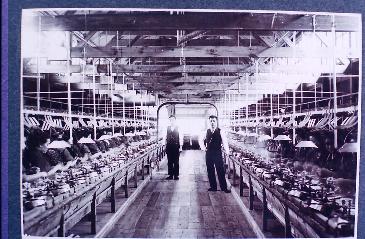 こし じゅさぶろうがつくった製紙工場の写真。大勢の工女が糸繰器の前に座り、朝礼を行っているような写真。