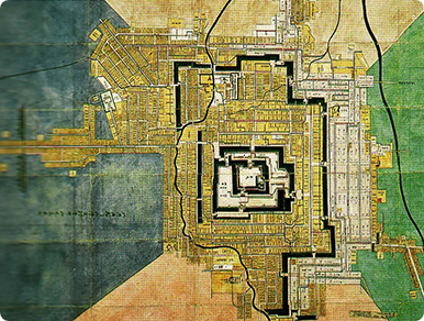 米沢城下の屋敷割を記した彩色の絵図