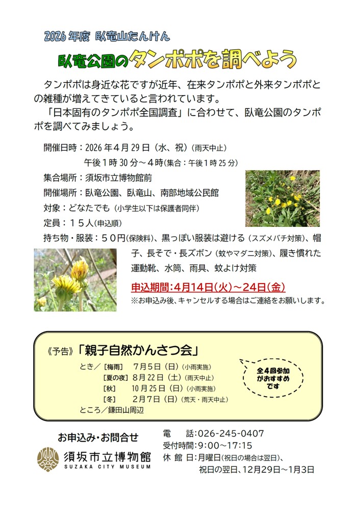 「がりゅう公園のタンポポを調べよう」参加募集チラシ画像