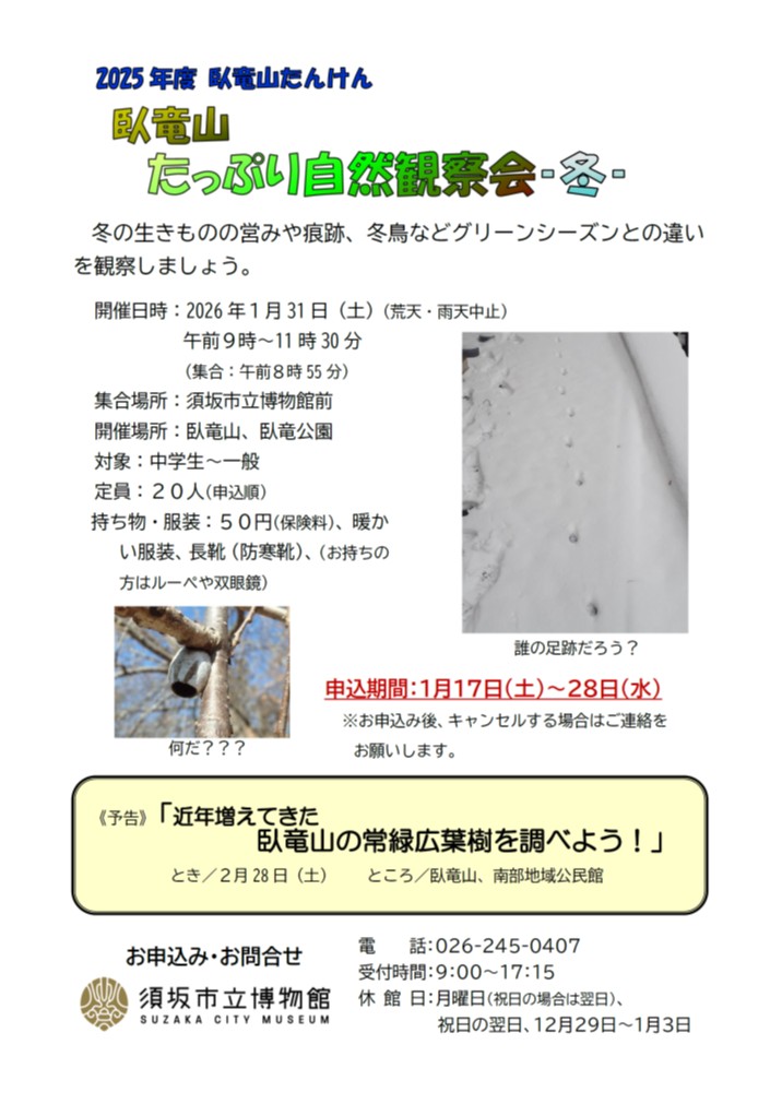 臥竜山探検たっぷり自然観察～冬～参加募集のチラシガゾウ