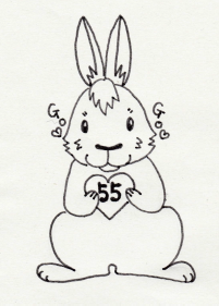 開園55周年記念の55と書かれたハート型を両手で持っているウサギのイラスト