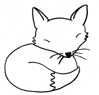 丸くなって座っているキツネのイラスト