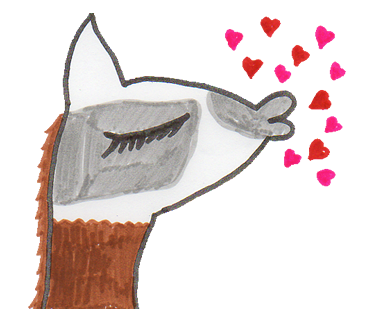 唇を尖らせて愛情を送っているラマのイラスト
