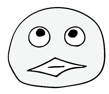 黒目を上に上げている鳥の顔のイラスト