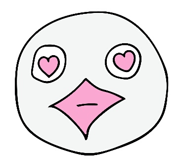 瞳がハートマークになっている鳥のイラスト