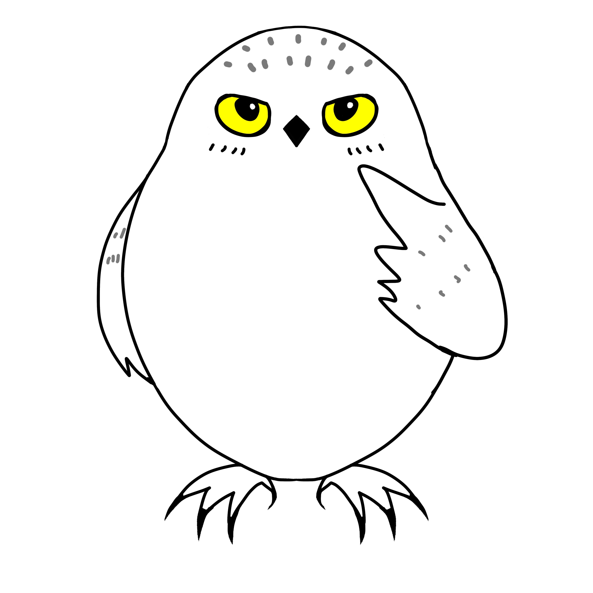 シロフクロウ、片手を目のところにあてるカラーイラスト