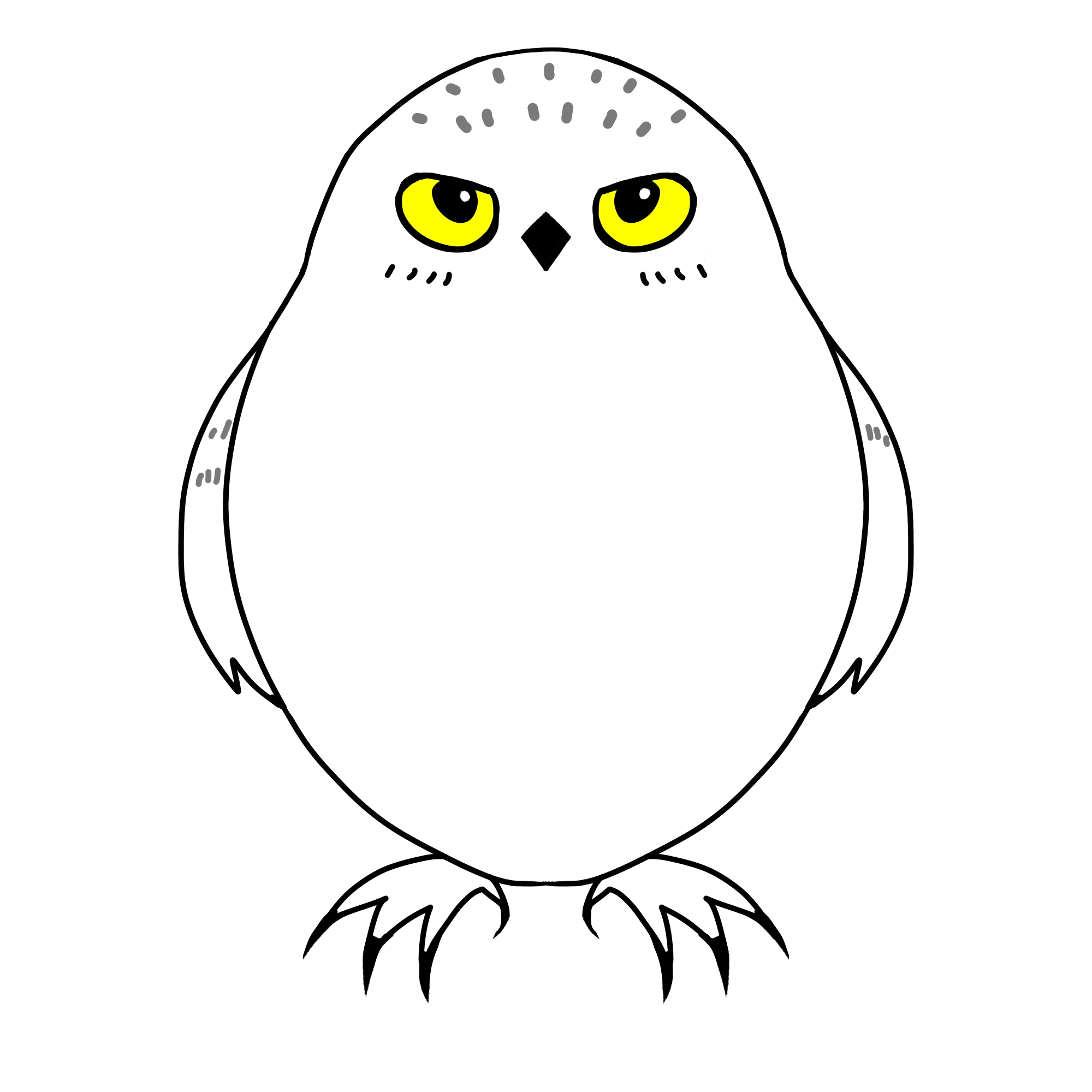 シロフクロウ、両足をそろえて立つカラーイラスト