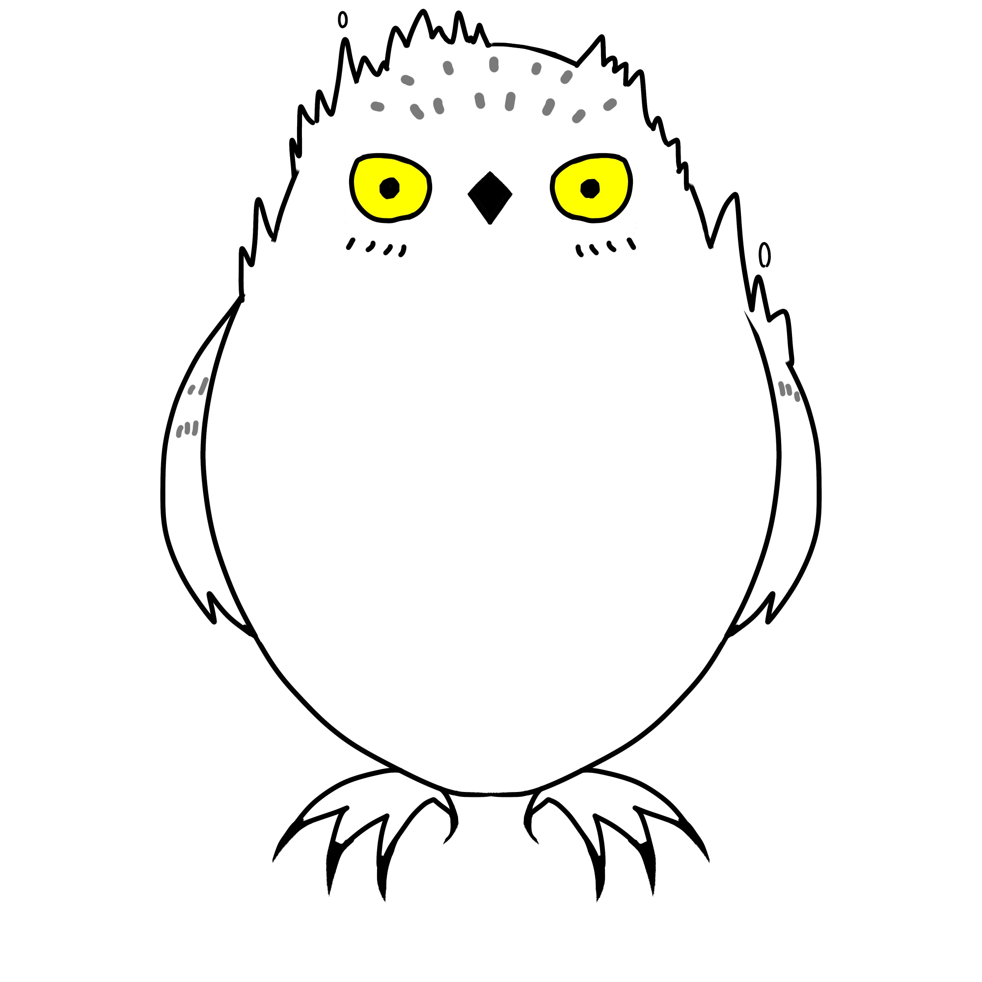 シロフクロウ、びっくりして毛が逆立っているカラーイラスト