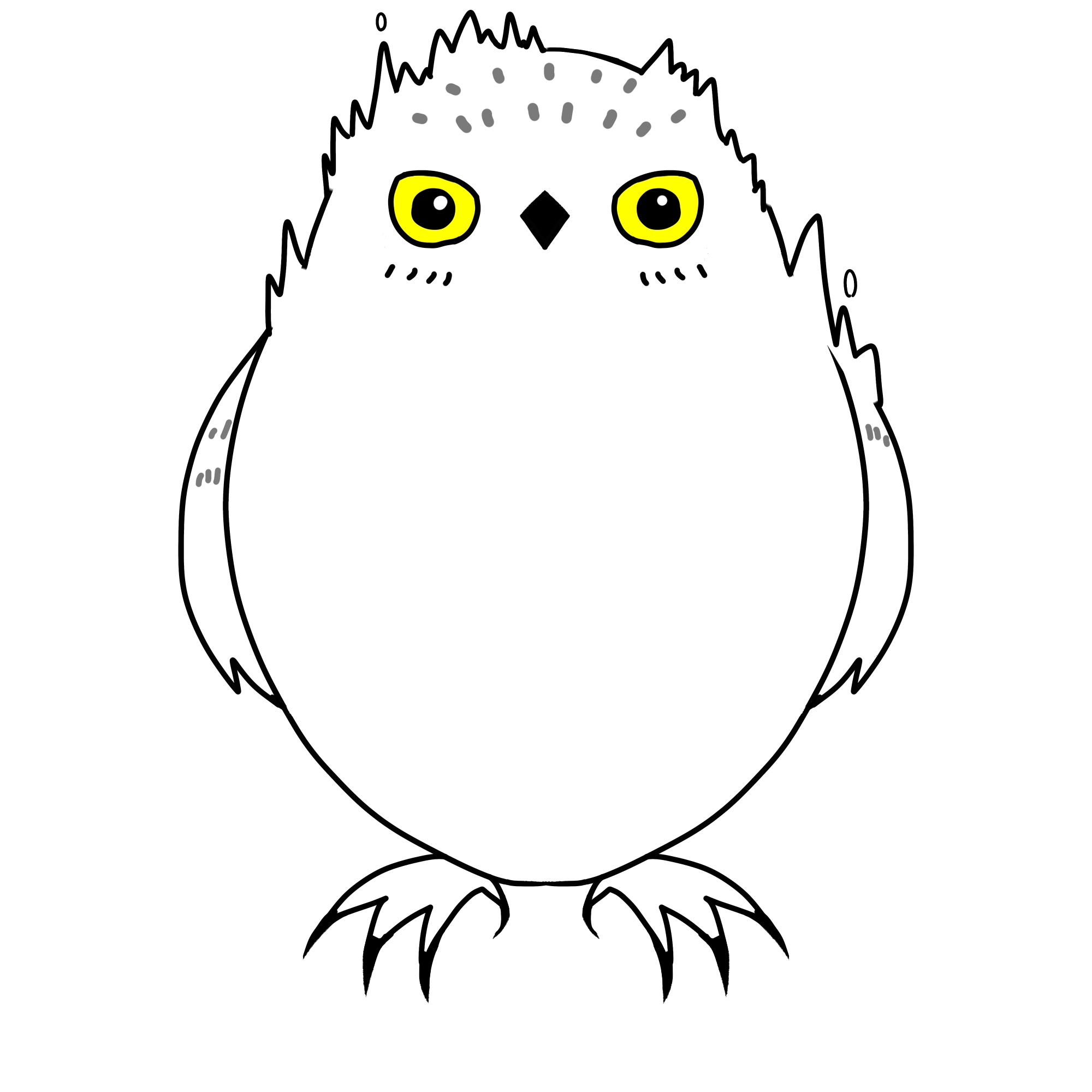 シロフクロウ、びっくりしているが目がキラキラのからーイラスト