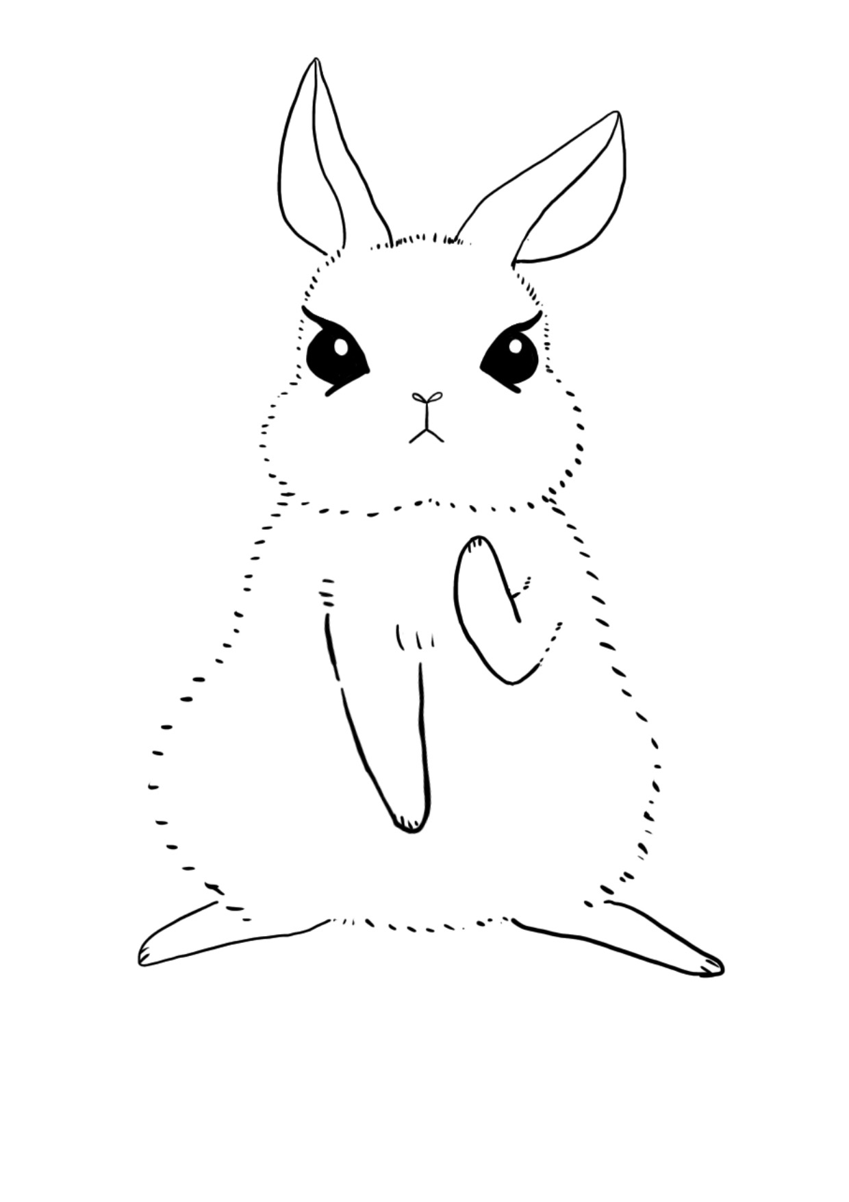 カイウサギの白黒のイラスト