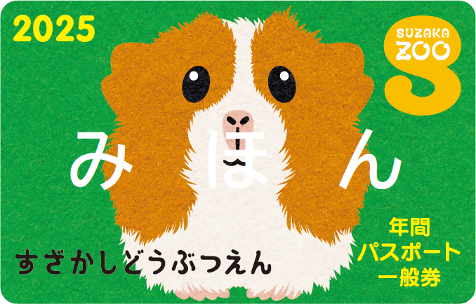 2025年度代表動物のモルモットのかぼちゃがデザインされた年間パスポートの画像、一般用は背景がグリーン
