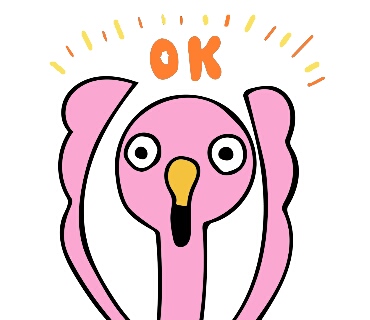 OK 両手を上げてOKのポーズをとっているフラミンゴのイラスト
