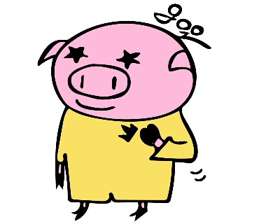 good 目が星の形をして左手でサムズアップをしているブタのイラスト