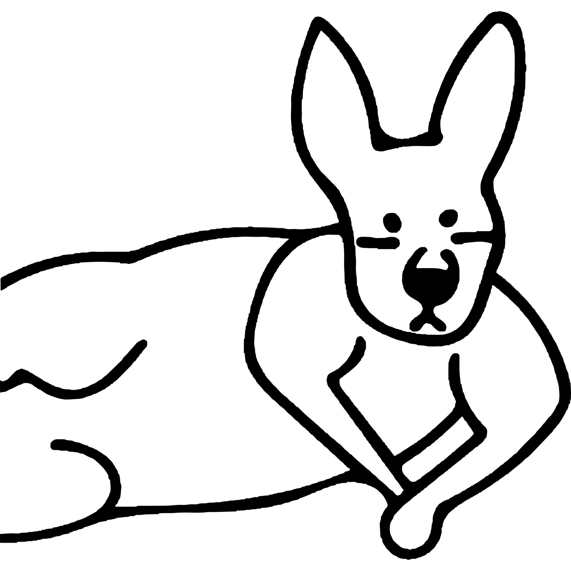 横たわった筋肉質のカンガルーの白黒のイラスト
