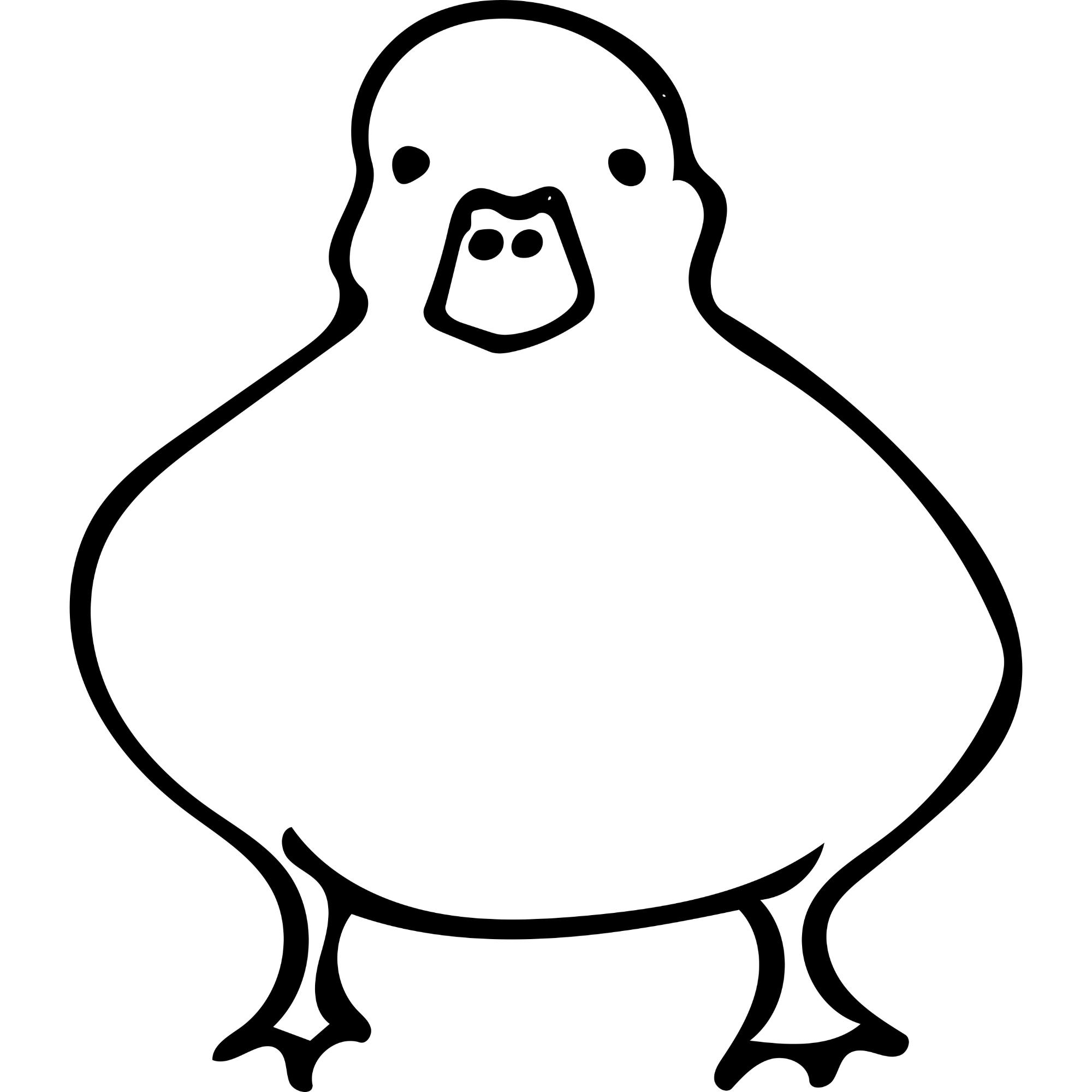 真っすぐ前を向いているアヒルの白黒のイラスト