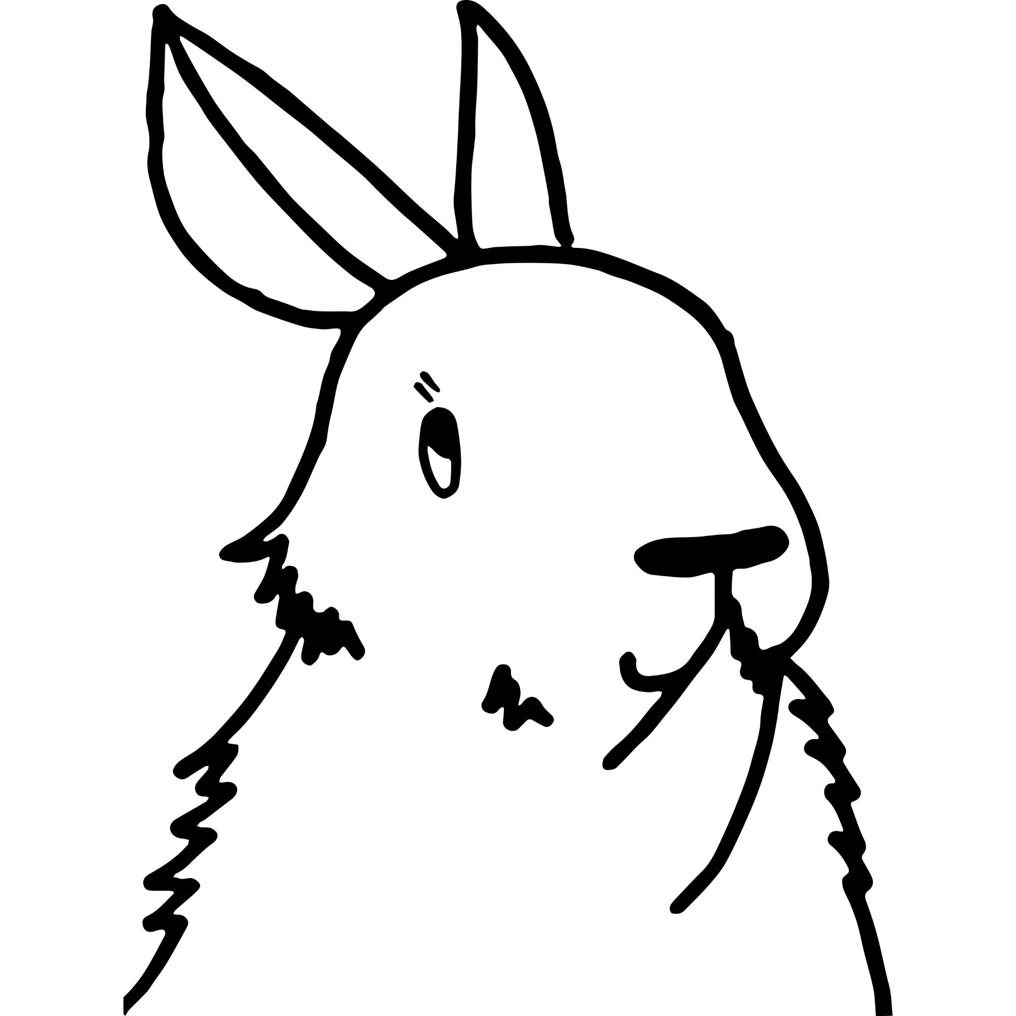 右手を口元にあてたウサギの白黒のイラスト
