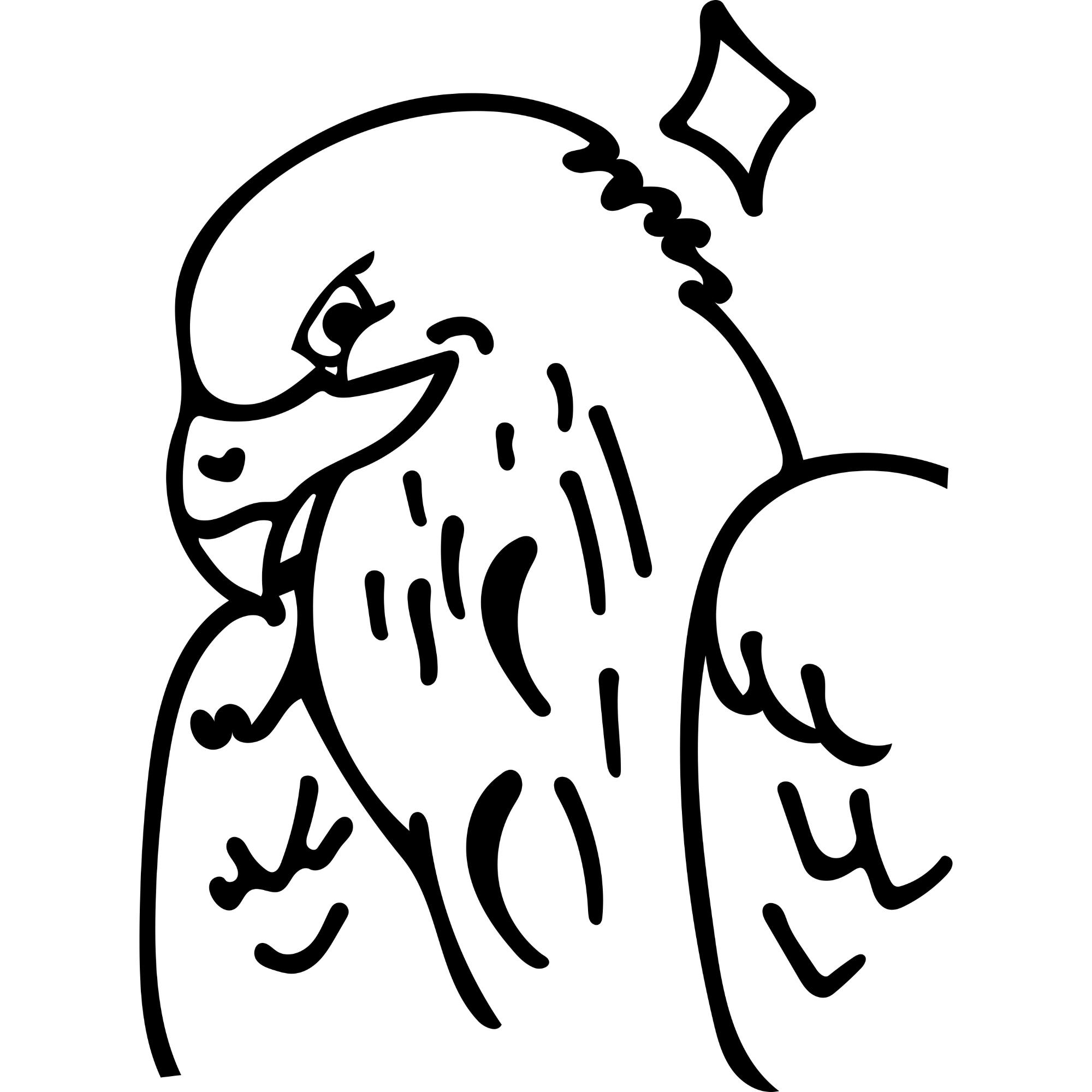 流し目をしてきめているワシの白黒のイラスト