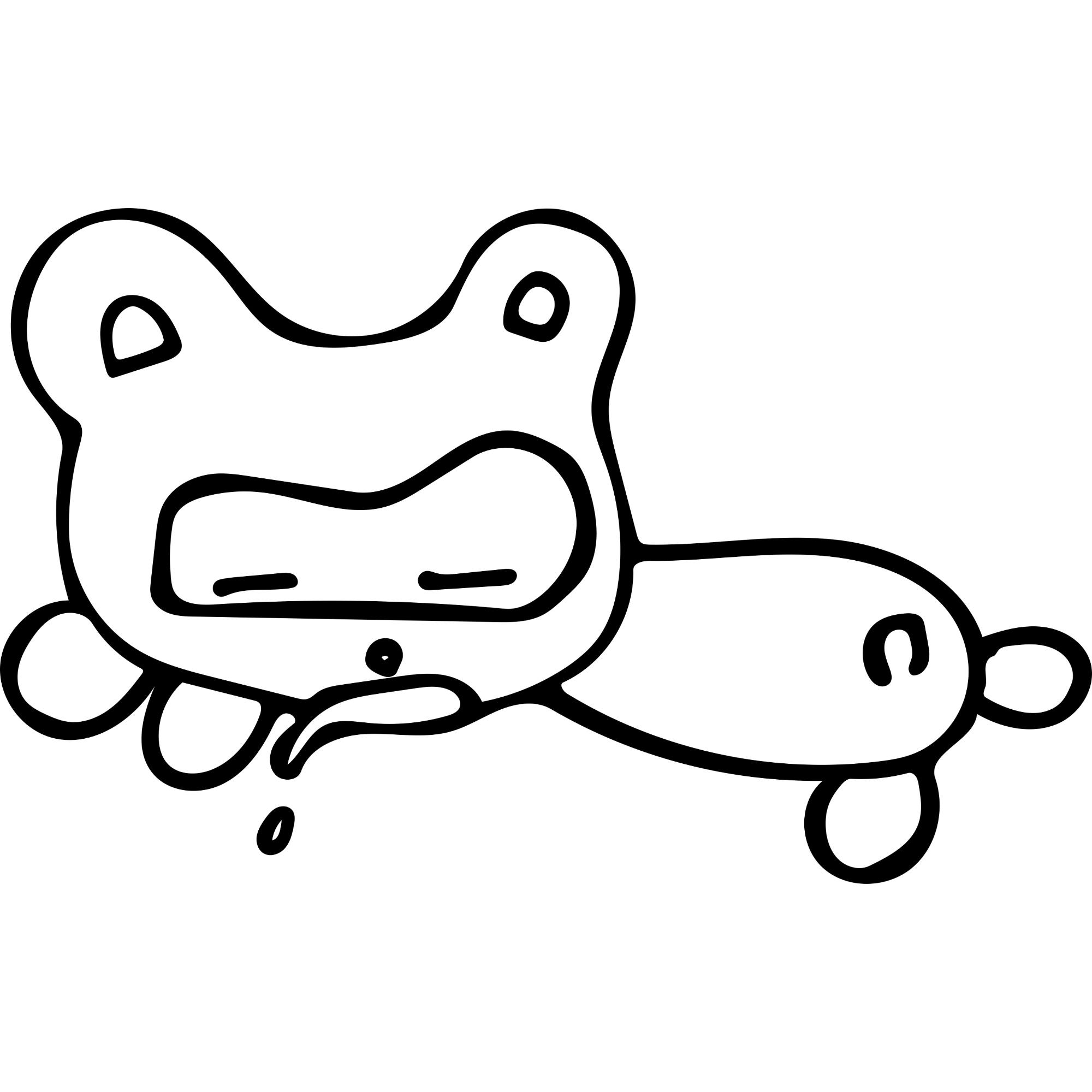 よだれを垂らして眠っているタヌキの白黒のイラスト