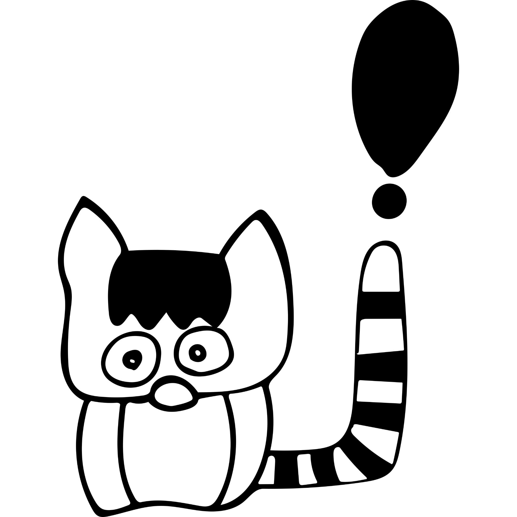 目を大きく広げて驚いたワオキツネザルの白黒のイラスト