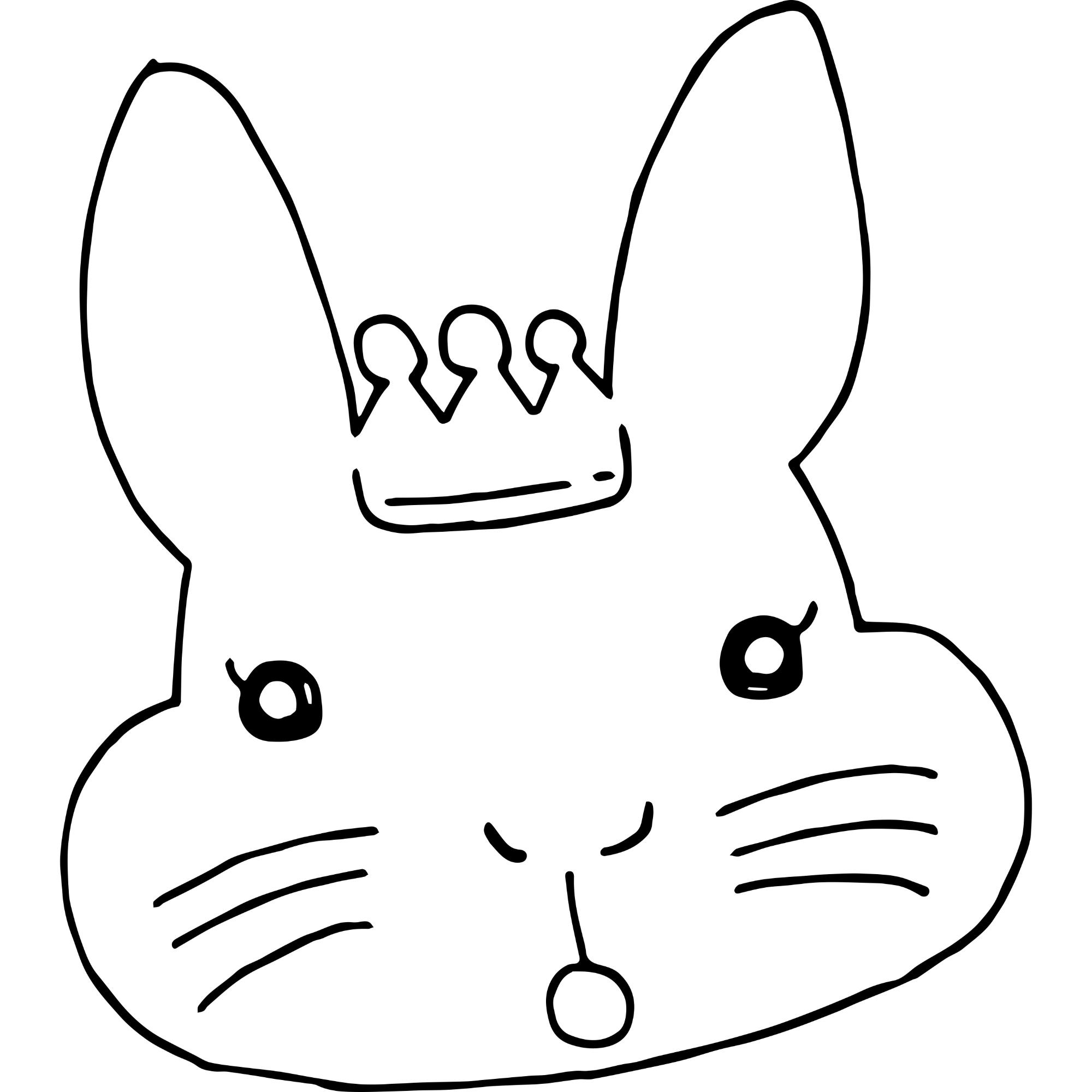 頭に冠をのせたウサギの顔の白黒のイラスト