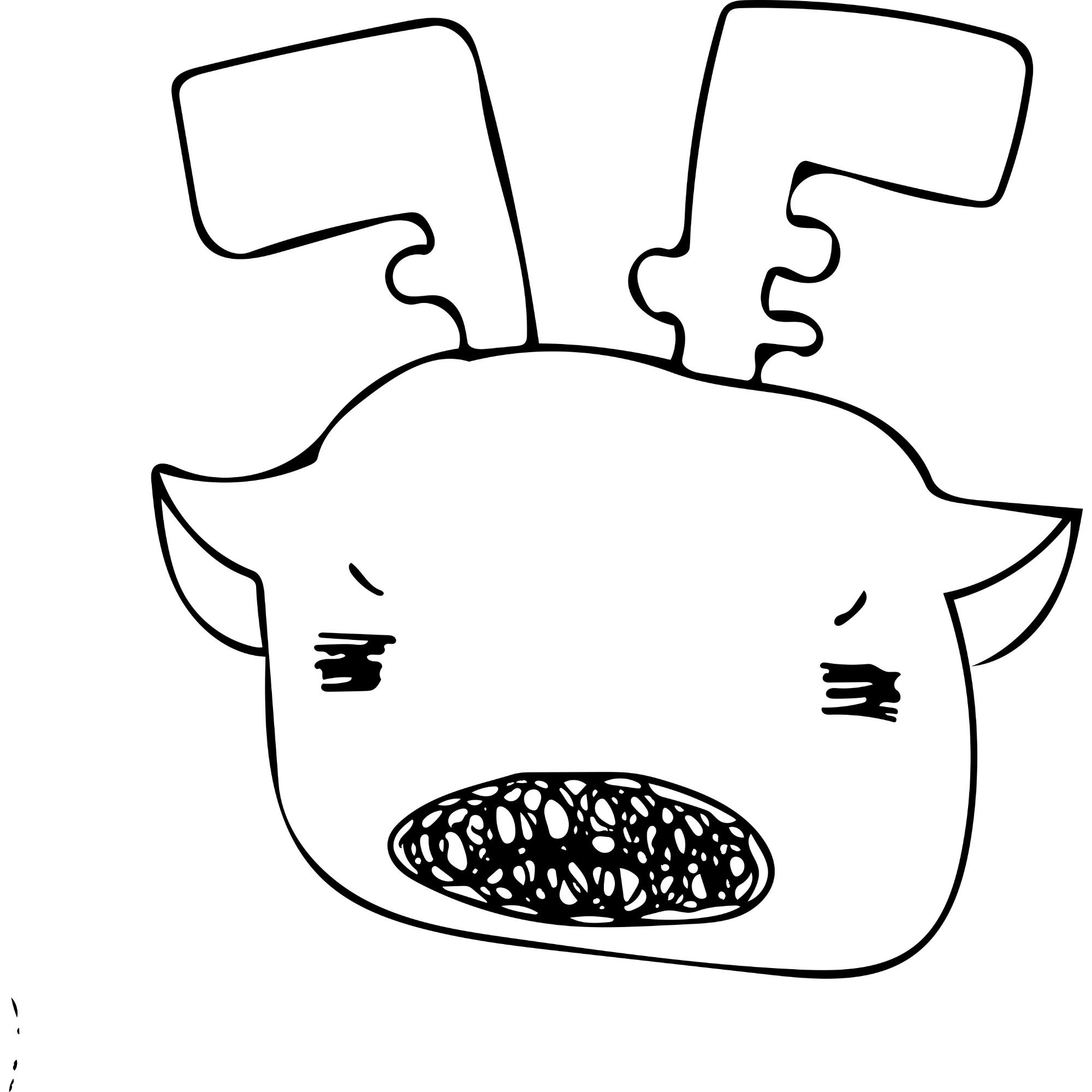 目を細めているトナカイの顔の白黒のイラスト