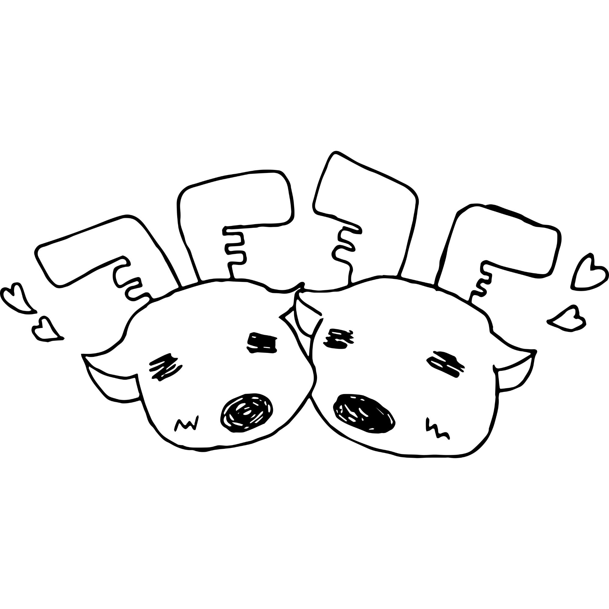 ラブラブな2匹のトナカイの顔の白黒のイラスト