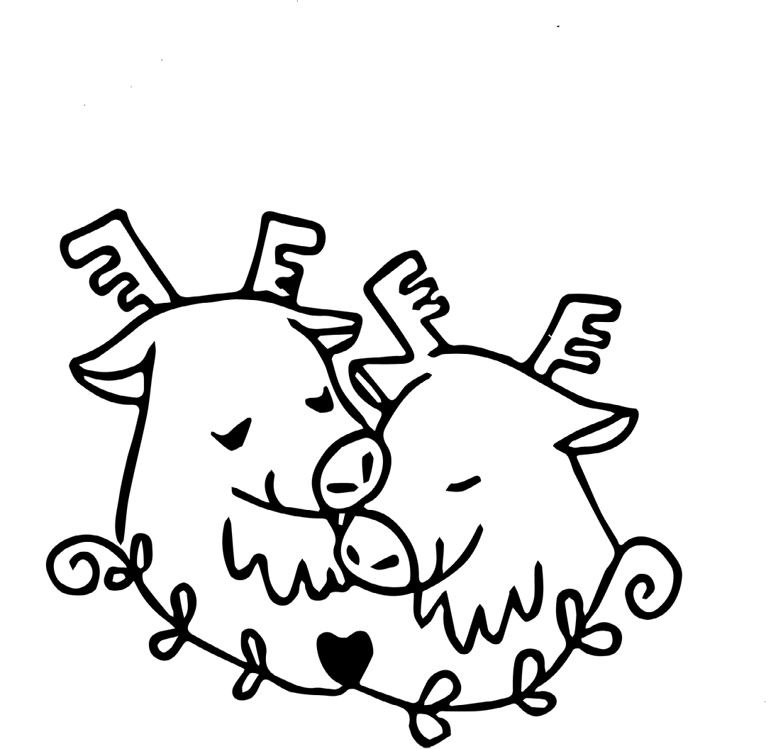 2匹のトナカイが寄り添っている白黒のイラスト