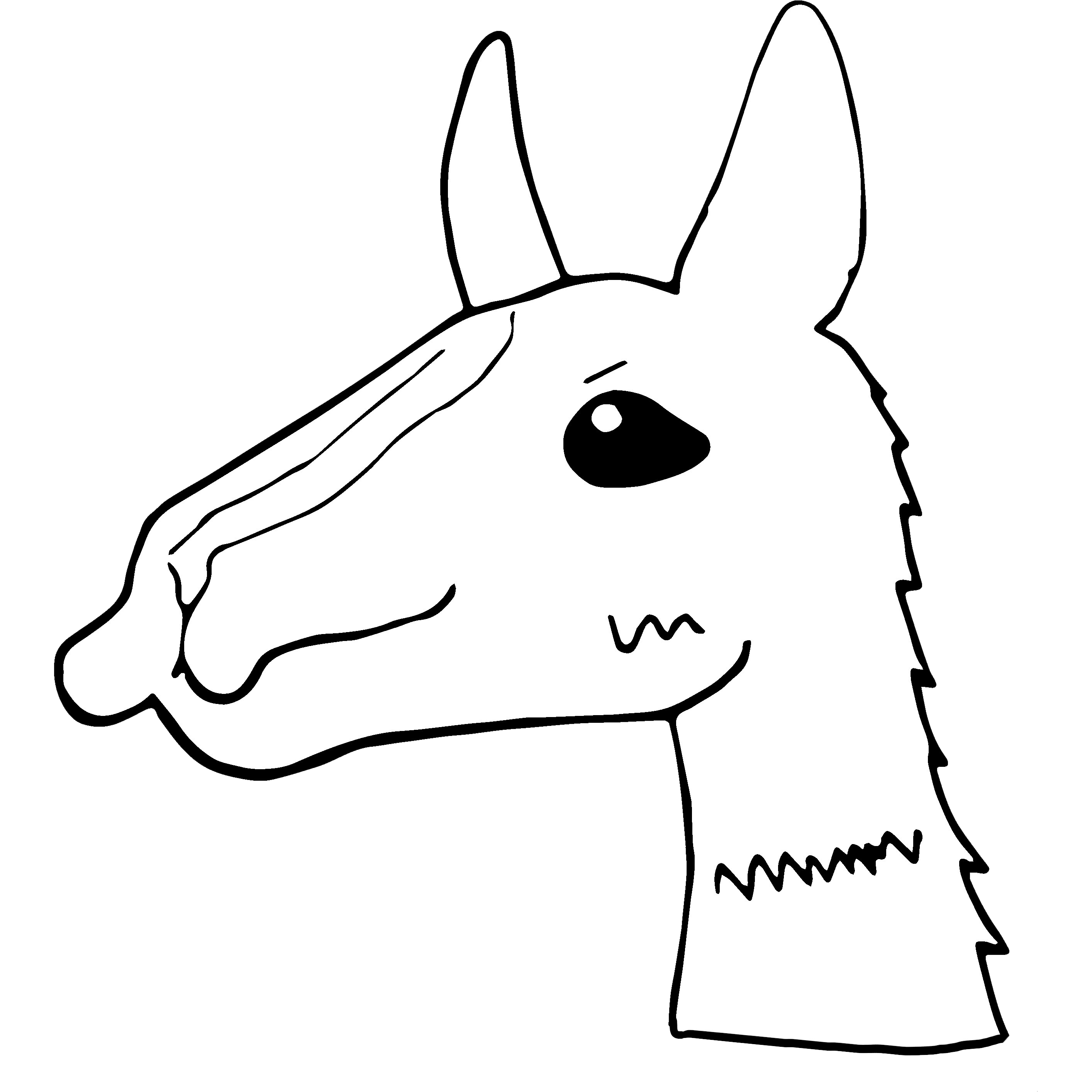 耳を立てたラマの顔の白黒のイラスト
