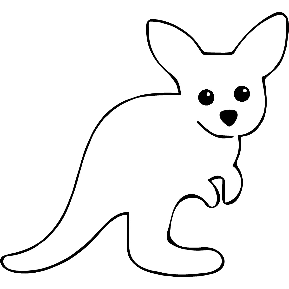 つぶらな瞳のカンガルーの赤ちゃんの白黒のイラスト