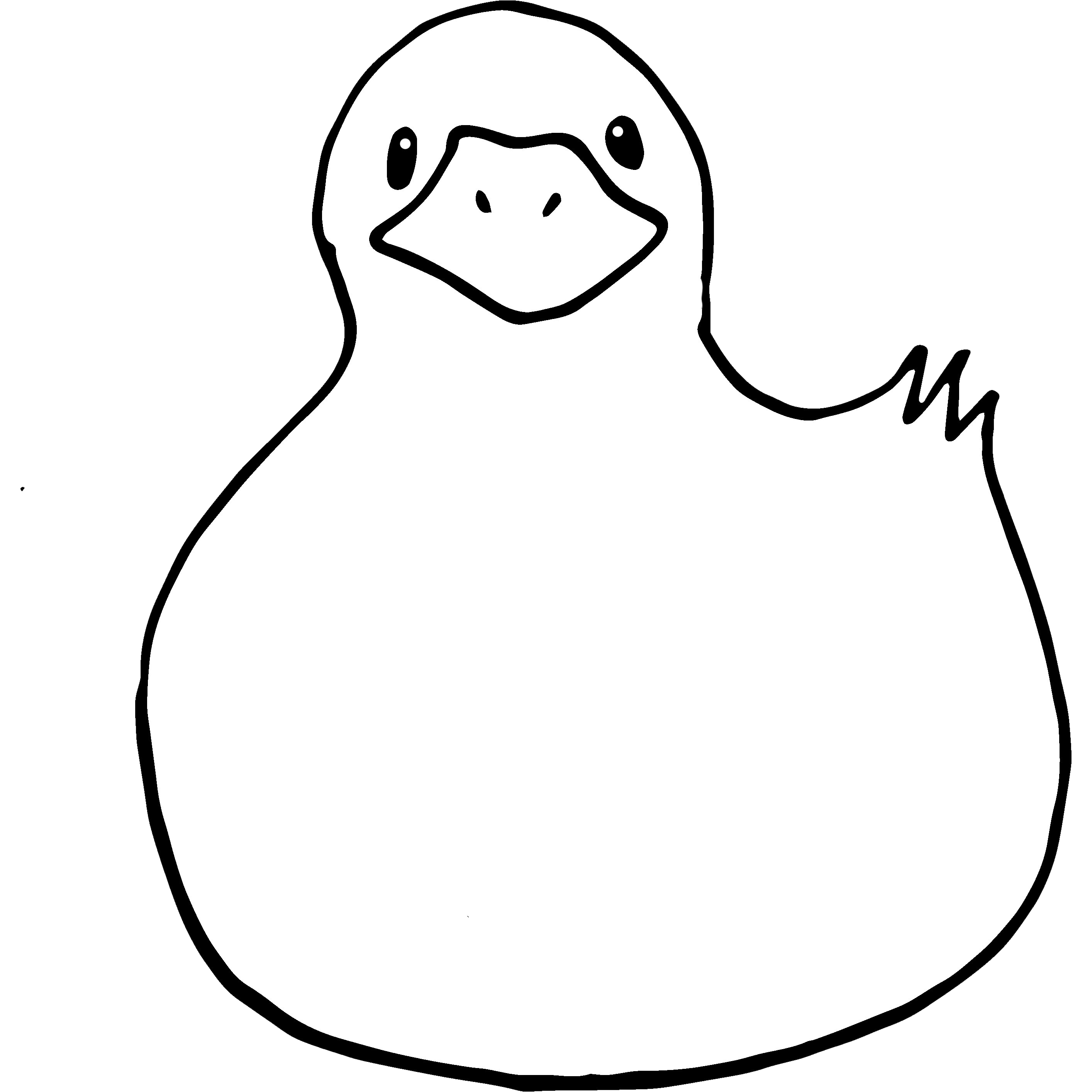真っすぐ前を見つめ座っているアヒルの白黒のイラスト