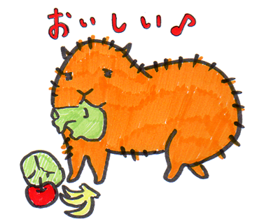 おいしい♪ キャベツをムシャムシャ食べているカピバラのイラスト
