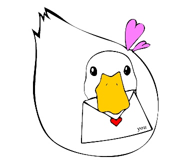 くちばしでラブレターをくわえているアヒルのイラスト