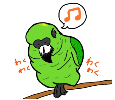 わくわく わくわく 楽しみにしているキエリボウシインコのイラスト
