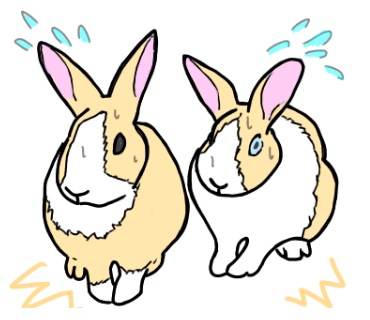 焦っている2匹のウサギのイラスト